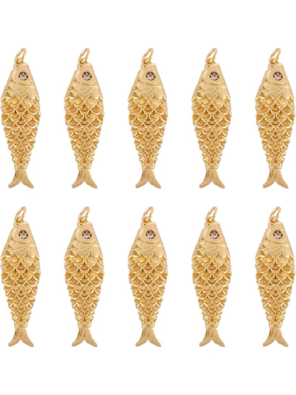 10Pcs Gold Plated Fish Charms with Sparkling CZ Eyes for Jewelry Making & Gifts